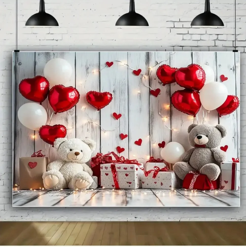 New Balloon Teddy Love Heart Backdrop/Tapestry V10